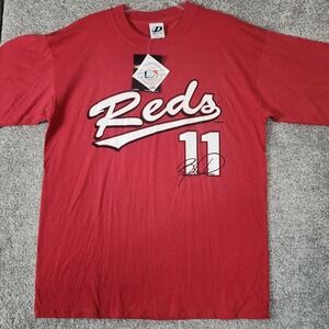 Vintage Cincinnati Reds Shirt Mens XL Red MLB Baseball Dynasty Barry Larkin 2001